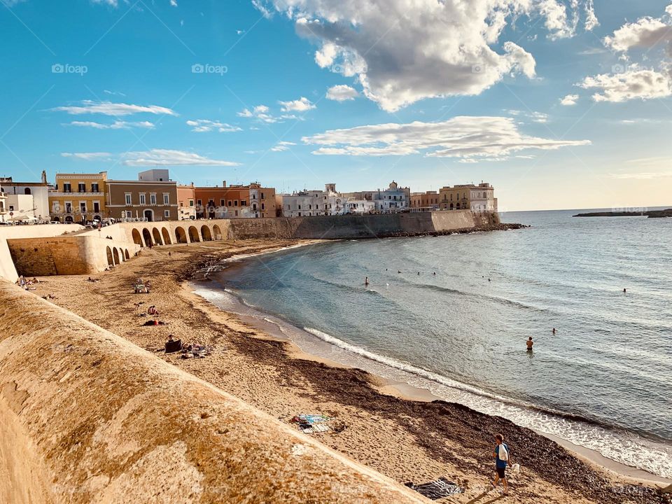 Top view of Purità beach in Gallipoli, Puglia, Italy