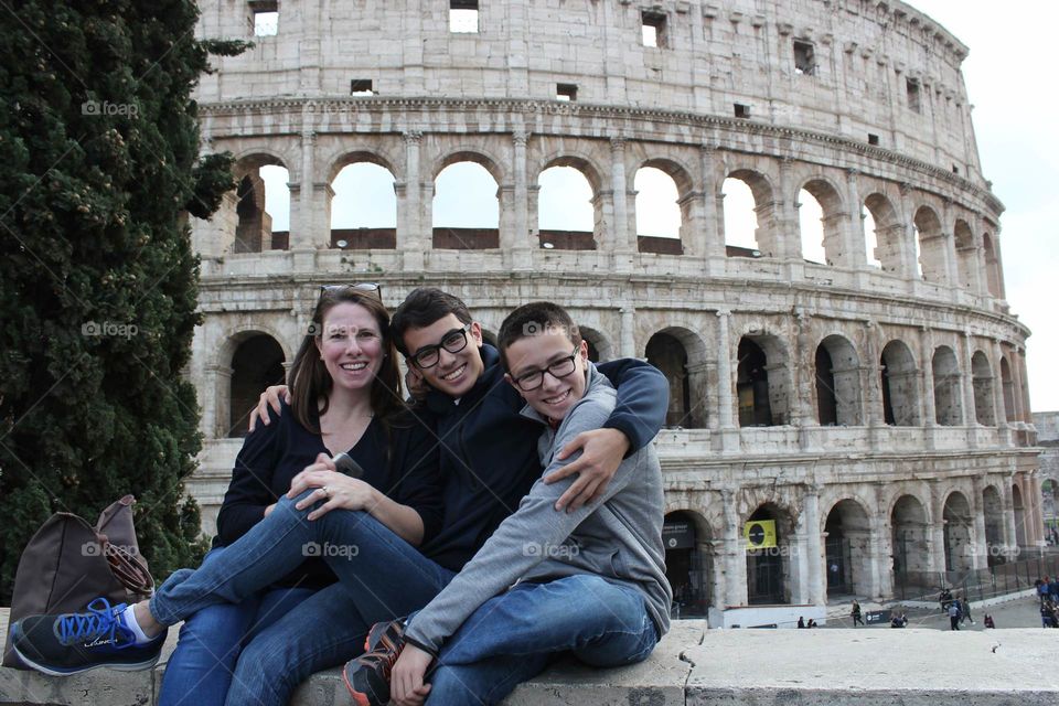 teenager boys international travel in Rome Italy, family time smiles