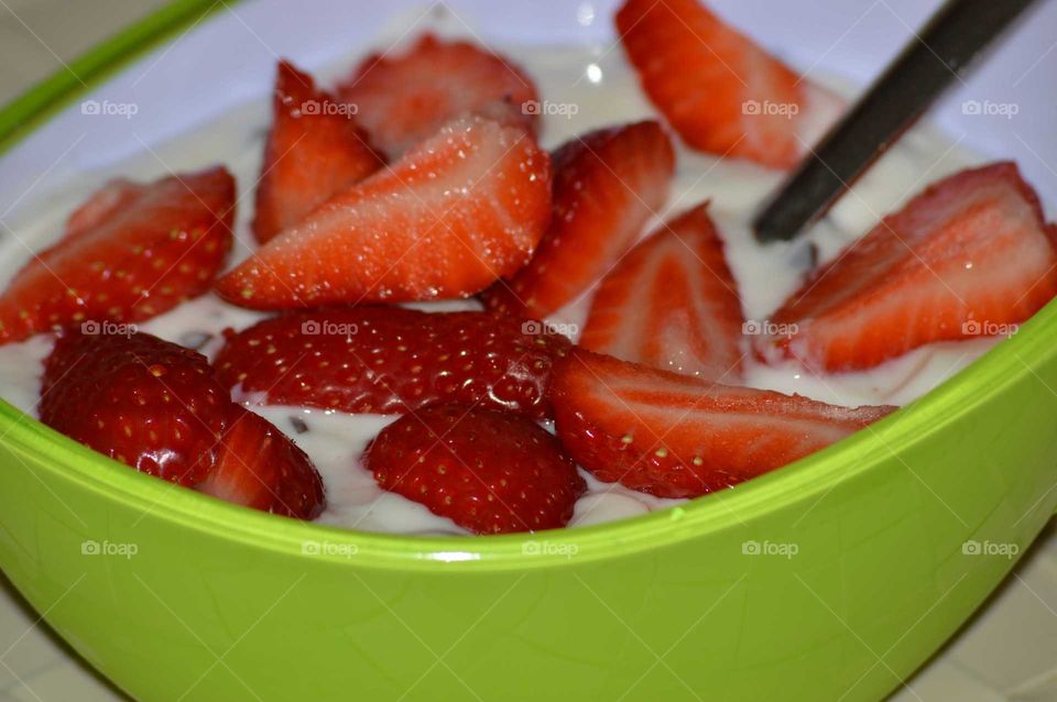 fresh juicy strawberry with joghurt