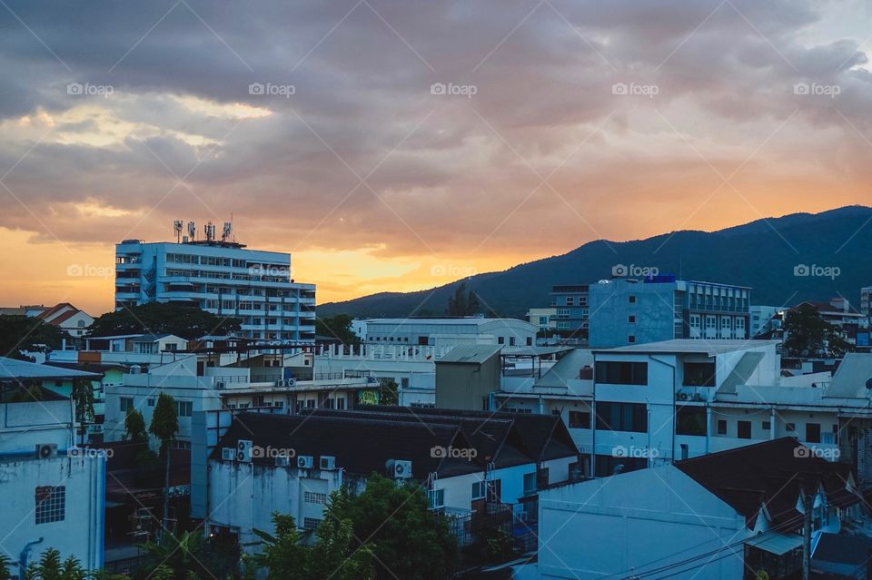 Sunset over Nimman neighborhood of Chiang Mai, Thailand 