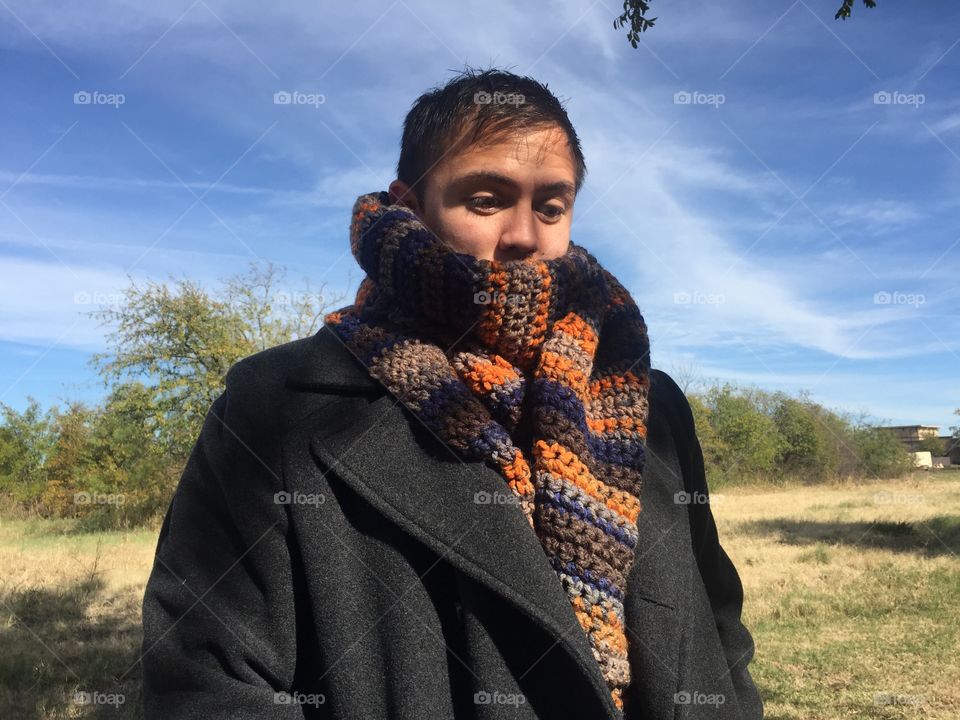 Bundled up in a handmade crochet scarf