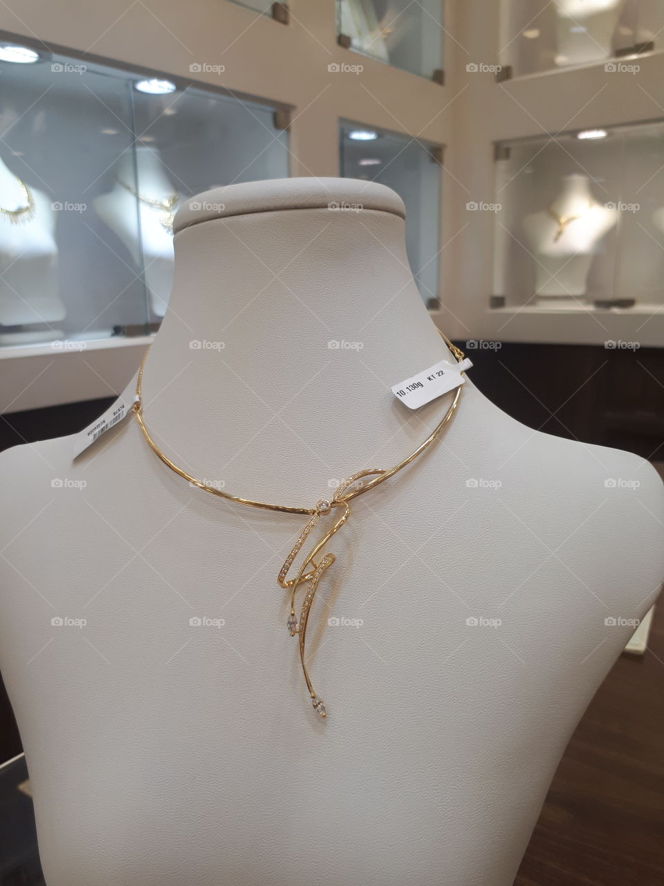 Newly designed  22k golden bridal necklace in showroom