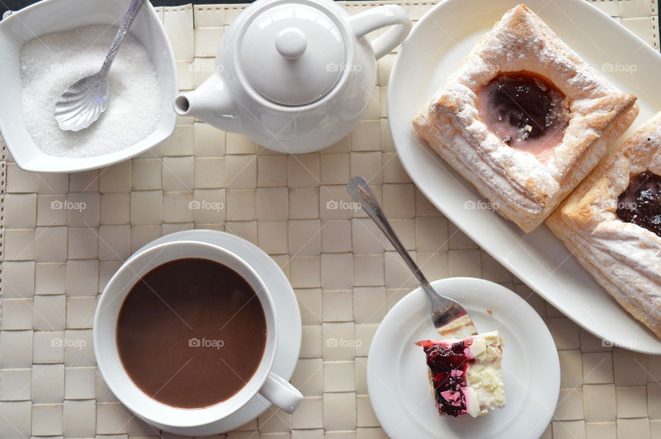 High angle view of morning breakfast