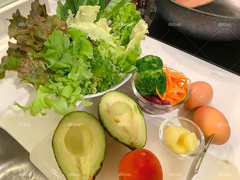 fresh salad egg avocado taco