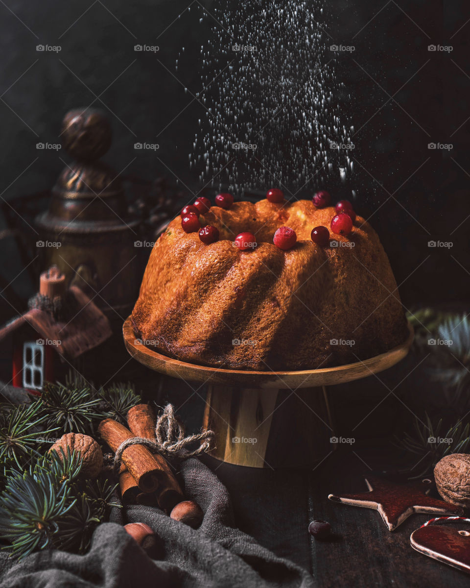 Christmas bundt cake and Christmas decoration.