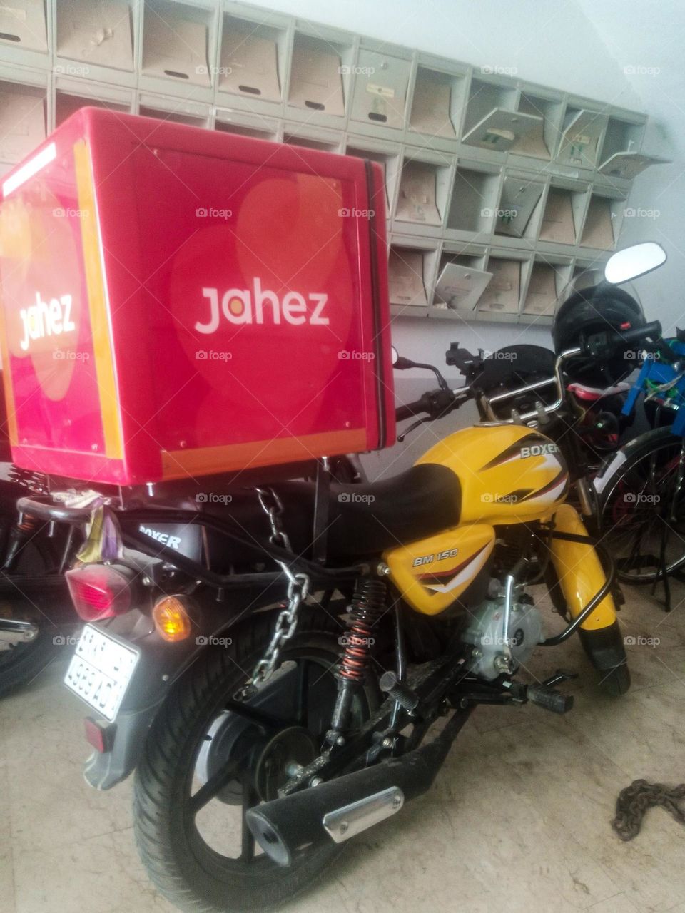 "Jahez Food Delivery Motorcycle in Parking Area"