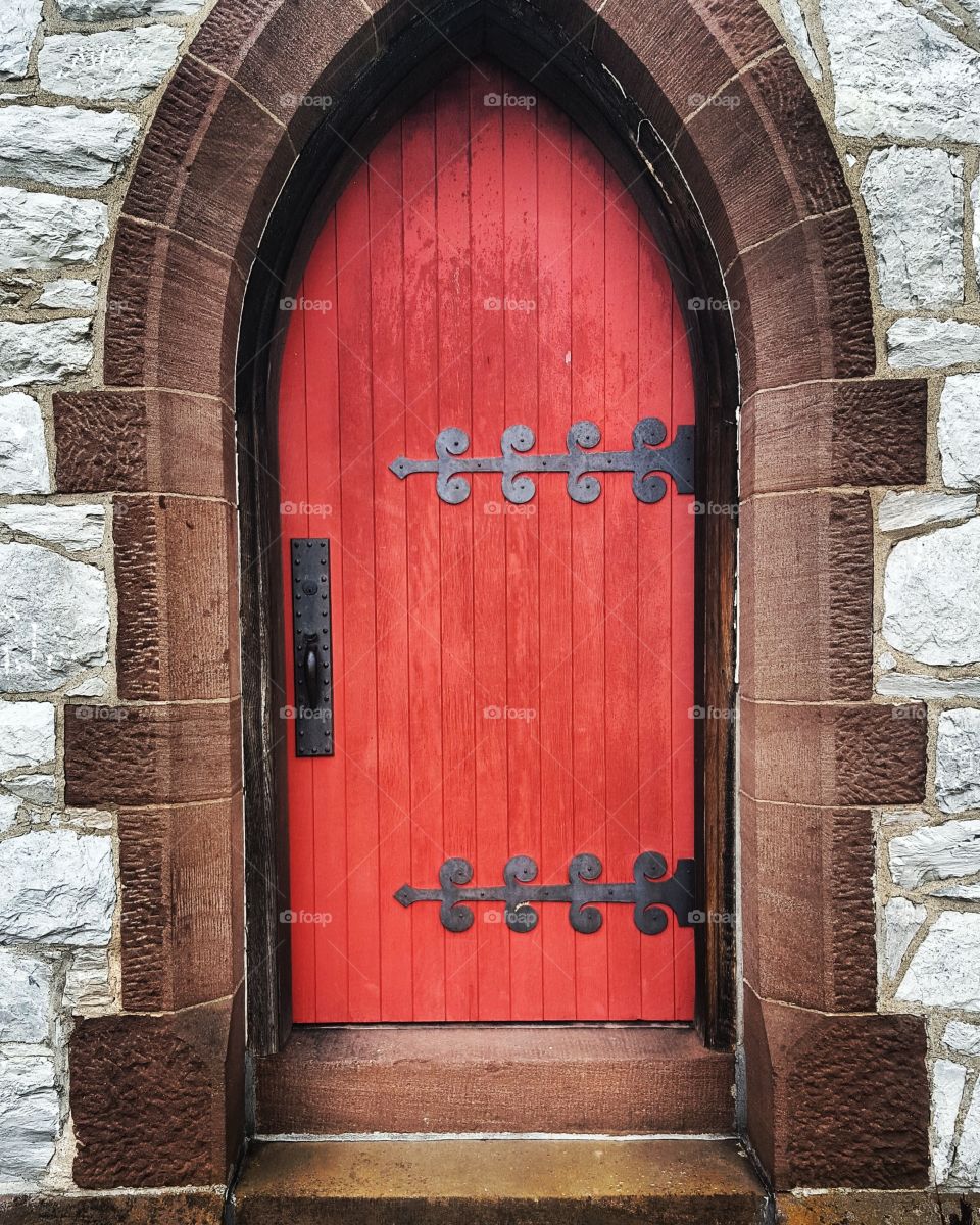 red door church vintage iron