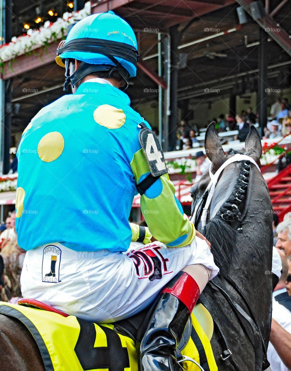 Zayat's Justin Phillip. John Velasquez  on Justin Phillip in the winner's circle, after winning the Vanderbilt stakes. 
Zazzle.com/Fleetphoto 