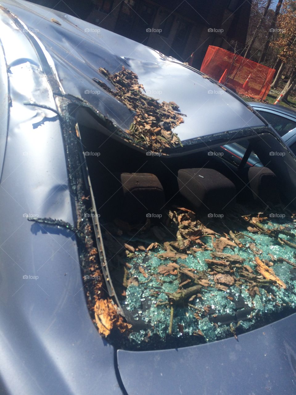 Broken glass of crushed car