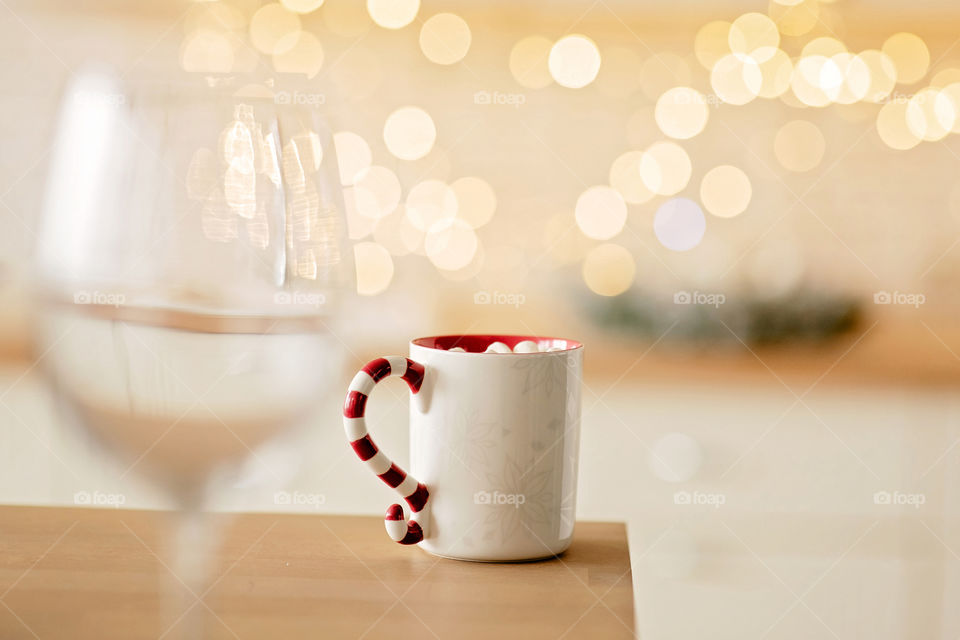 cup of coffee in a cozy festive Christmas atmosphere