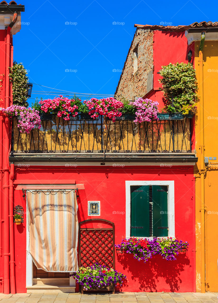 Red color residential house