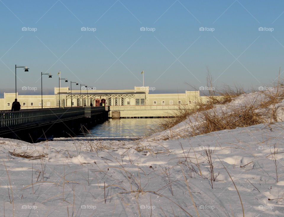 Winter view, Kallbadhuset in Malmö, Sweden.