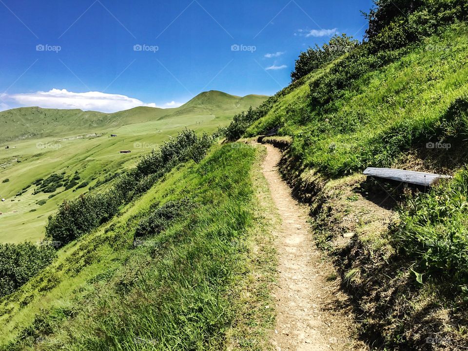 View from the mountains of the Engadin on a hiking tour, Switzerland