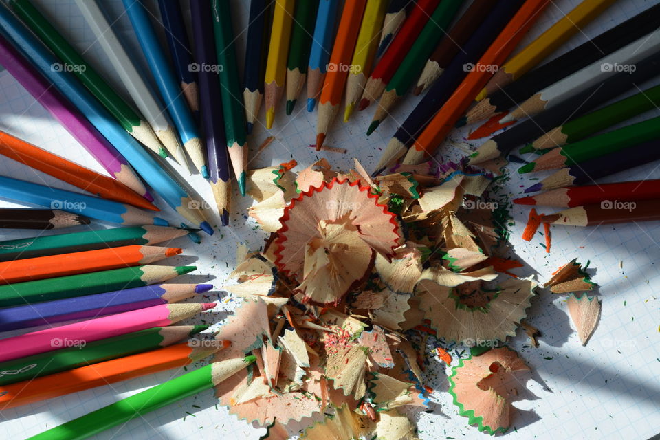Colored pencils and shavings