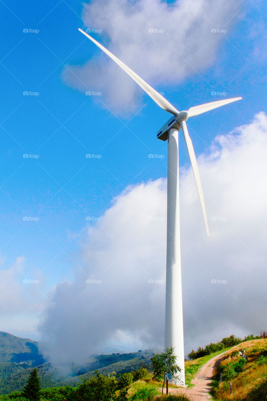 Wind turbine and blue sky