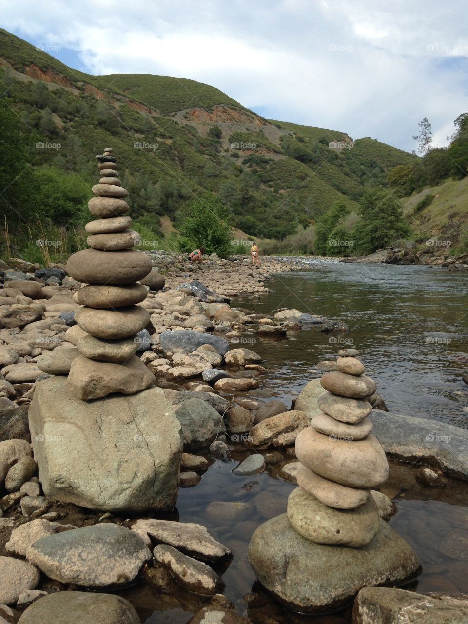 River rock stack. Stacking river rocks