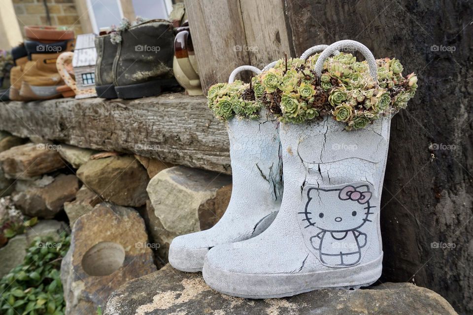 White recycled wellington boots … now planters 