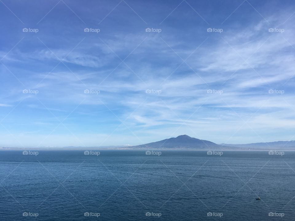 Landscape over the bay of Naples looking at Mt. Vesuvius on a clear morning