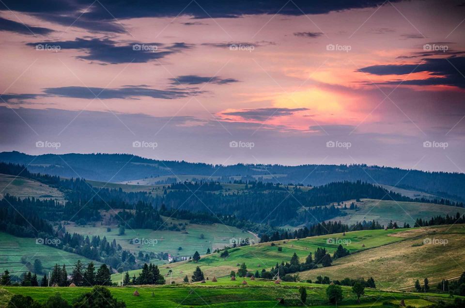 Ukrainian Carpathian Mountains during sunset