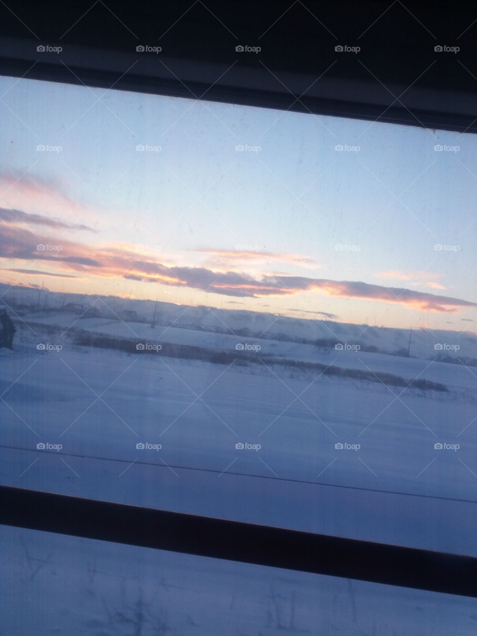 Winter landscape from the window of the train.