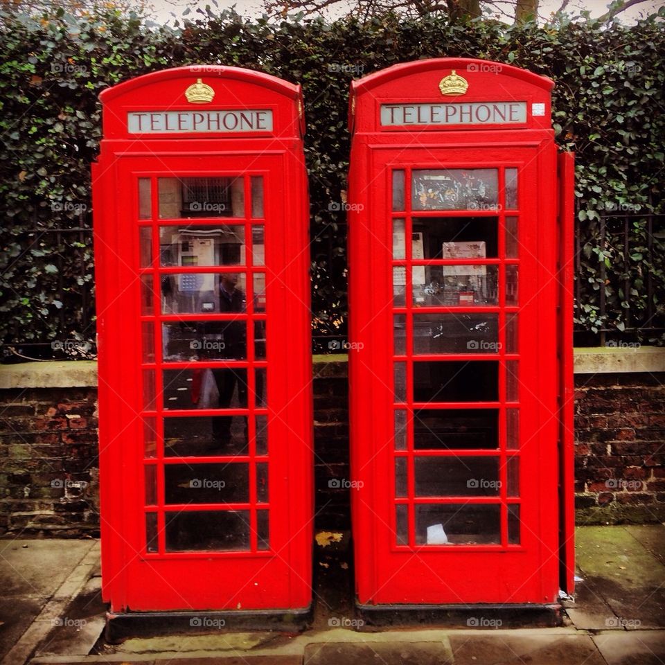 Twin red phonebooths