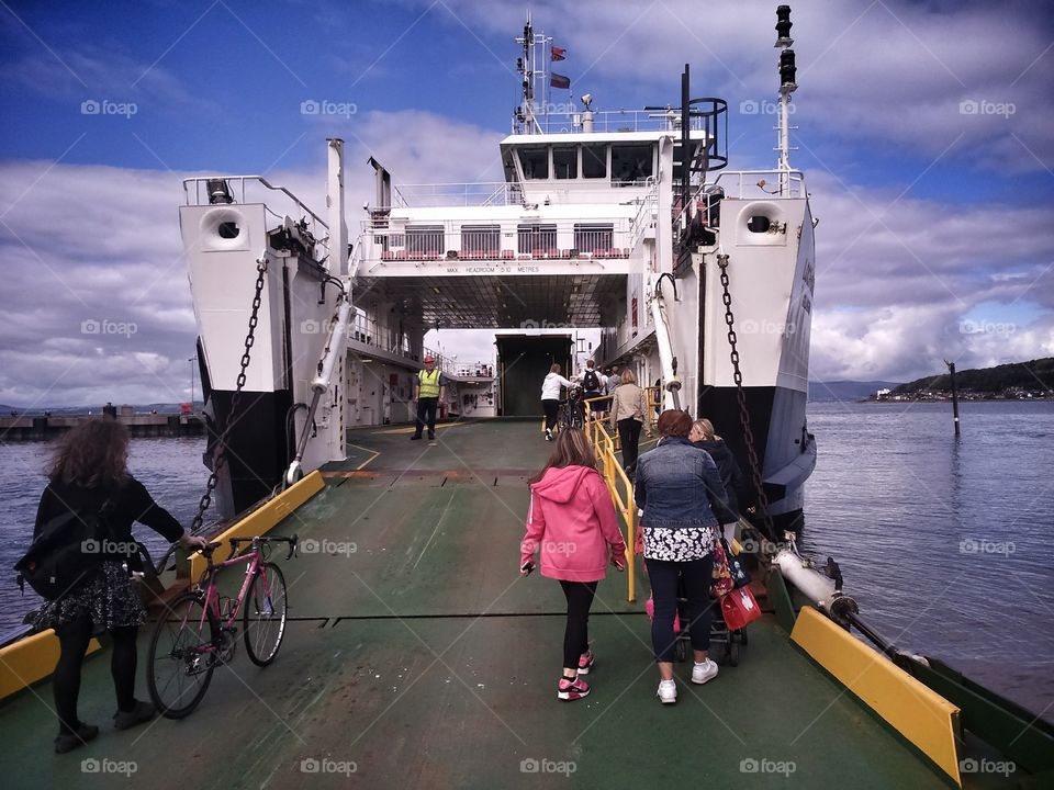 All aboard the largs to great cumbrea ferry Scotland 