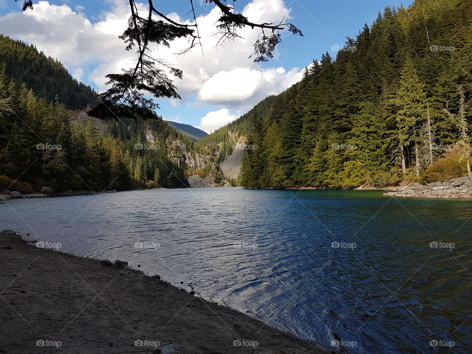 Local mountain lake with glacial water In Chiliwack, British Columbia