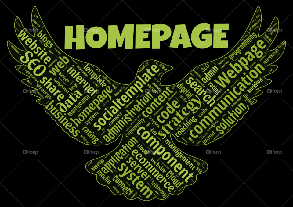 Word cloud of the homepage as background