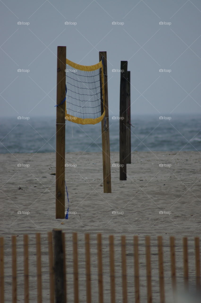 Volleyball nets on a beach 
