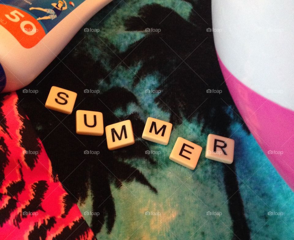 Summer. Summer made with letter tiles