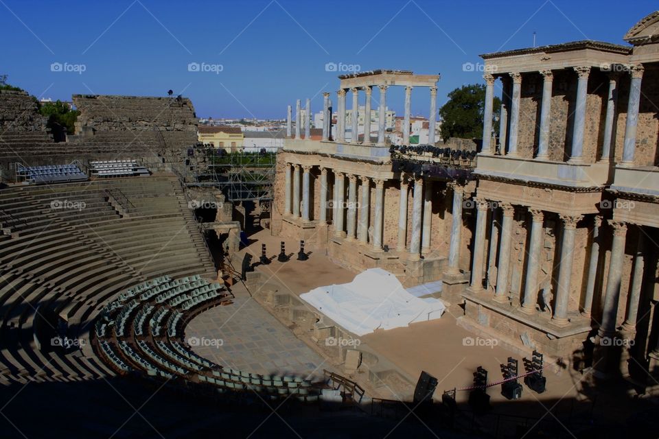 This Roman theatre in Merida, the capital of Spain's Extemadura region, was built in 15 BC to seat 6000 people. The centrepiece of the theatre is the dramatic and well-preserved two-tier stage building of Corinthian columns. It's still in use today. 
The Archaeological Ensemble of Mérida has been a UNESCO World Heritage site since 1993. #Merida #Roman #Theatre #Spain #UNESCO #