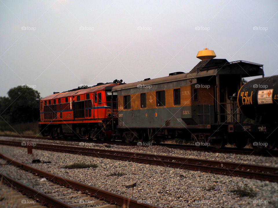 Old train traversing in the railway