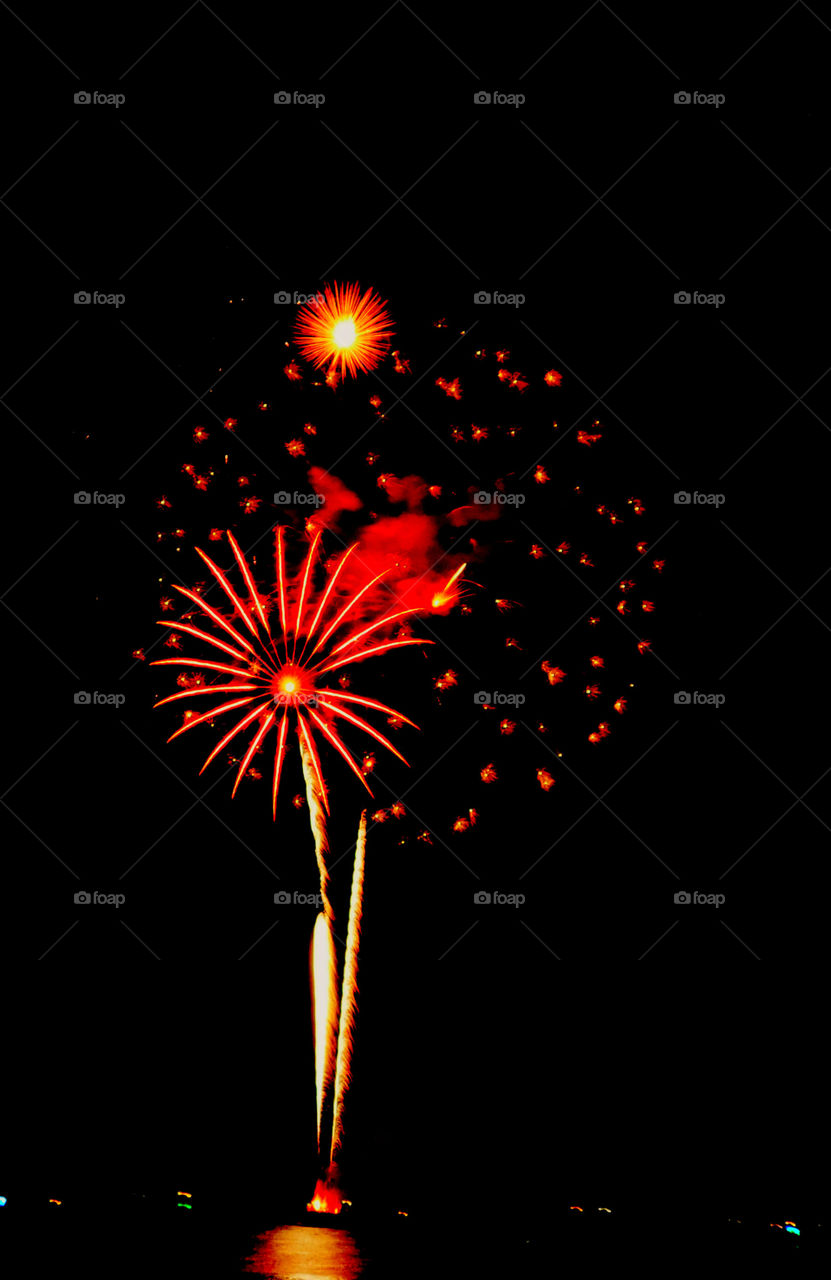 Here, over the Gulf of Mexico, a barrage of missiles designed to explode in a controlled way explode with brilliant red, orange, yellow, green, blue and purple colors! Thousands of people across the United States will be celebrating Independence Day on July 4th by attending firework displays!