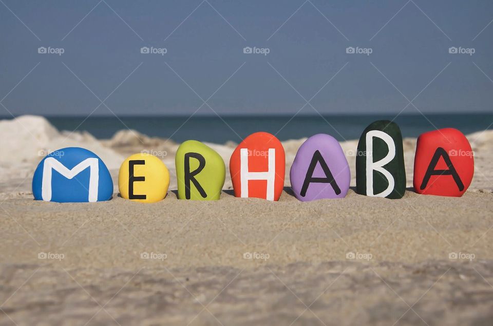 Merhaba, hello in turkish language on colored stones