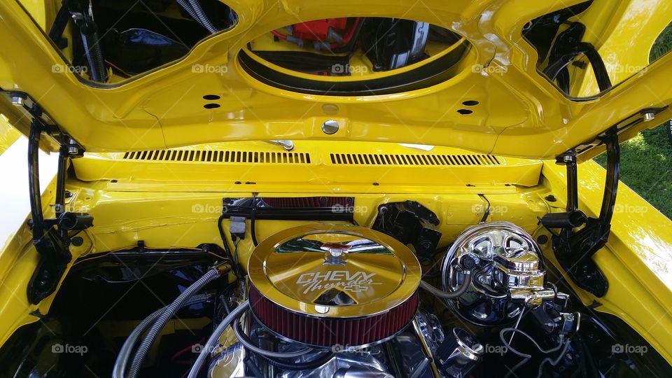 Chevrolet yellow Nova engine compartment bright yellow Chrome