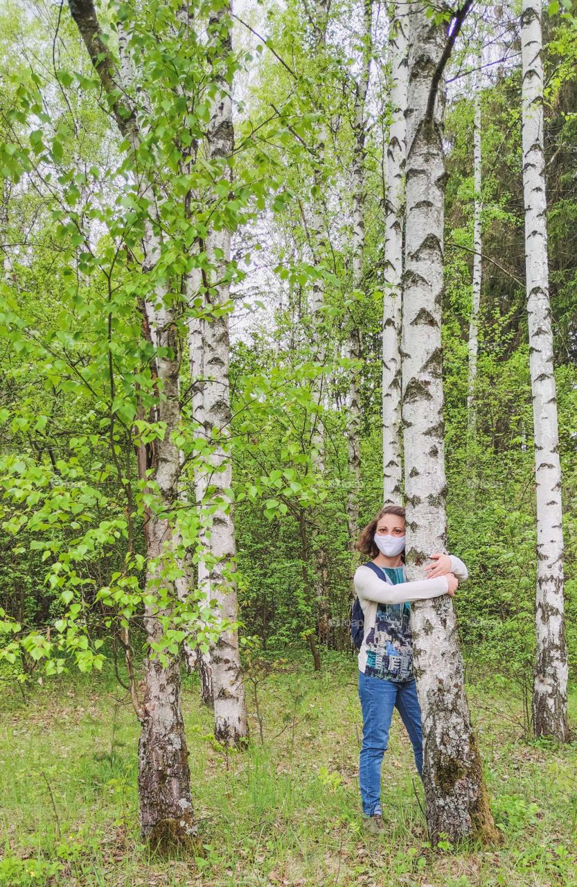 Hug trees in the forest