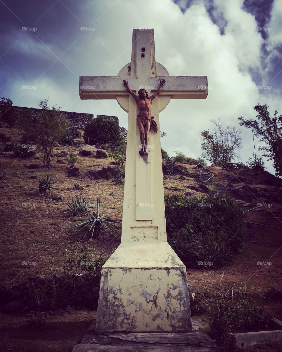 Large Cross At St. Louis Fort In St. Maarten