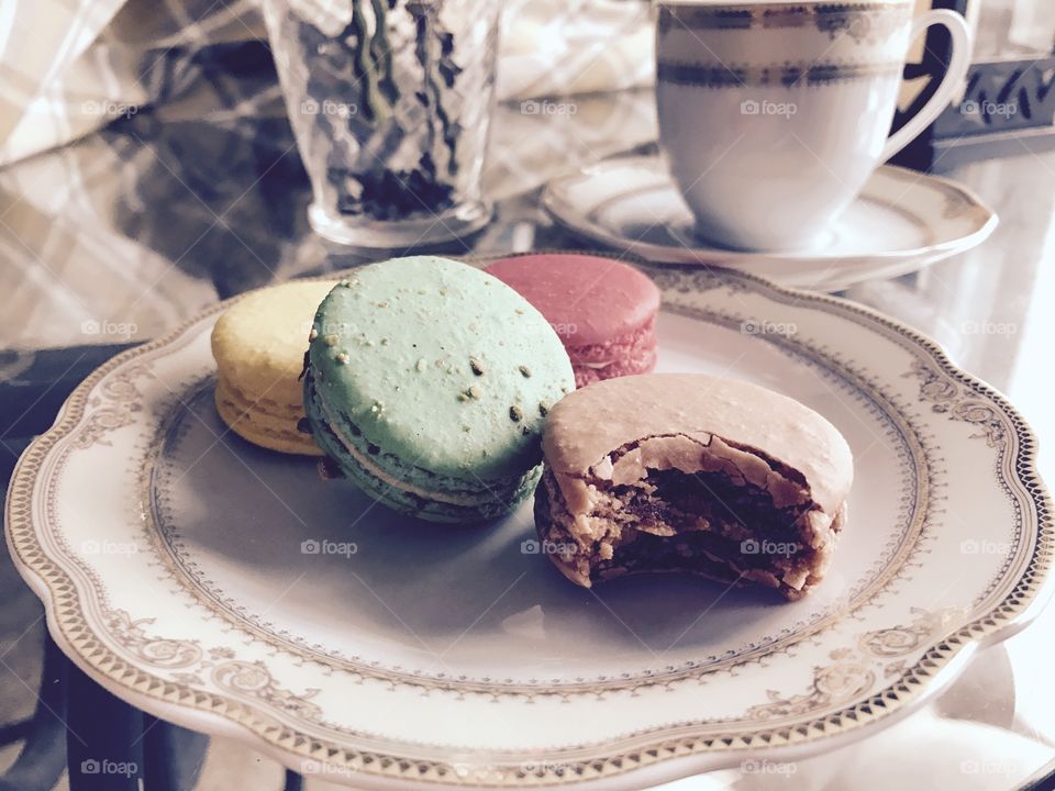 Morning macaroons on plate