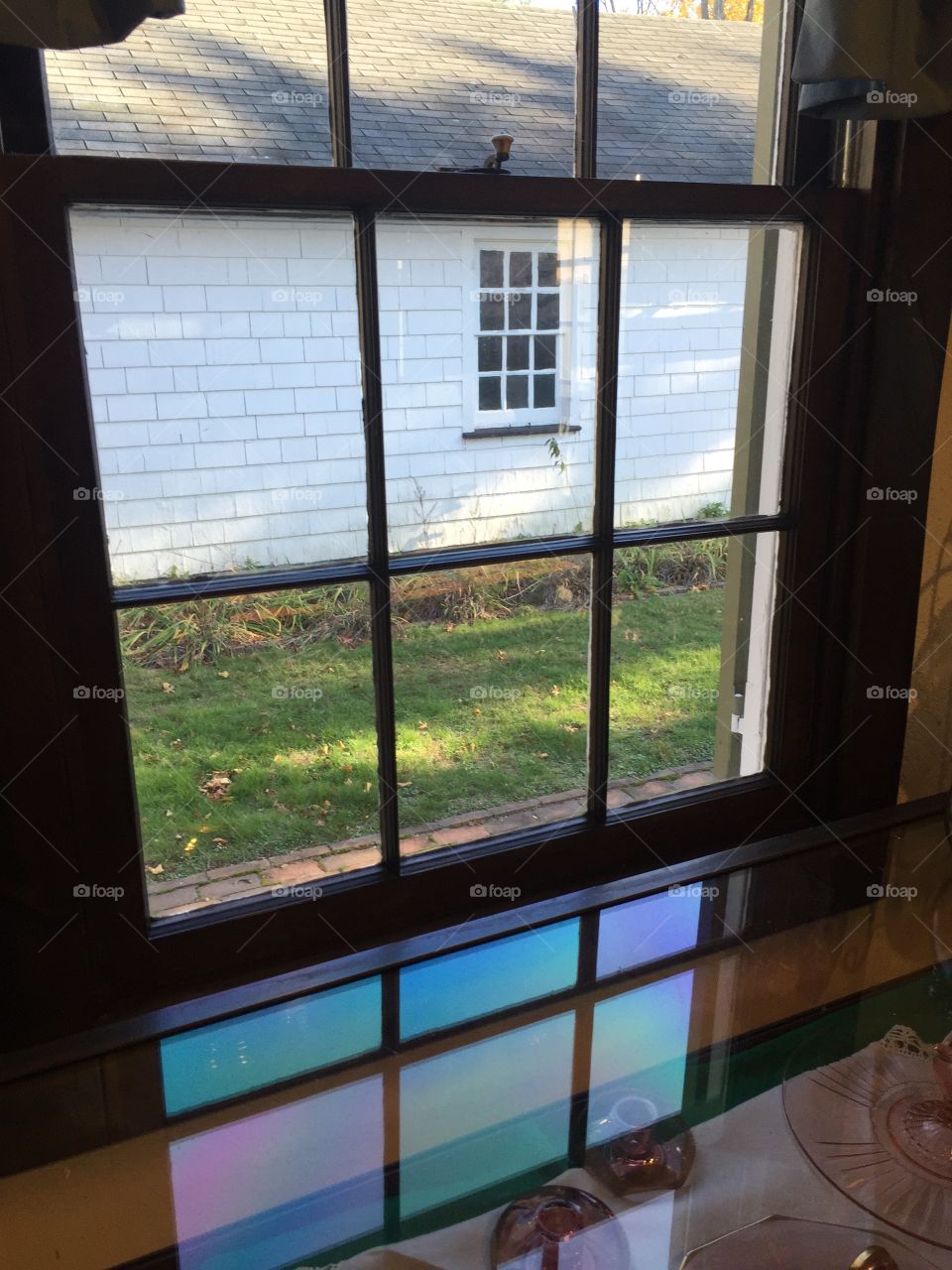 Reflection window. Window reflection glass