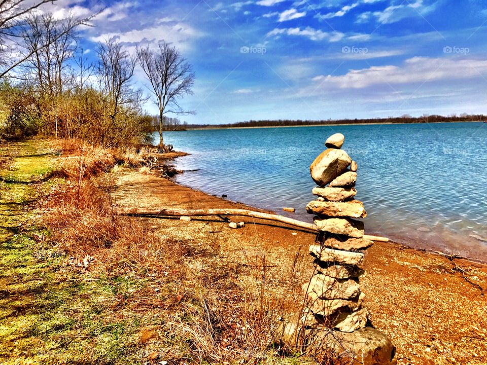 Rocks and the beautiful summit lake in Indiana 