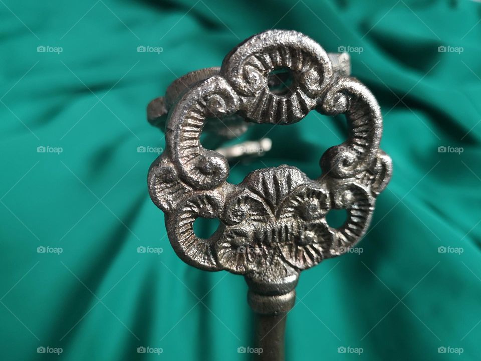 Beautiful key on the green background