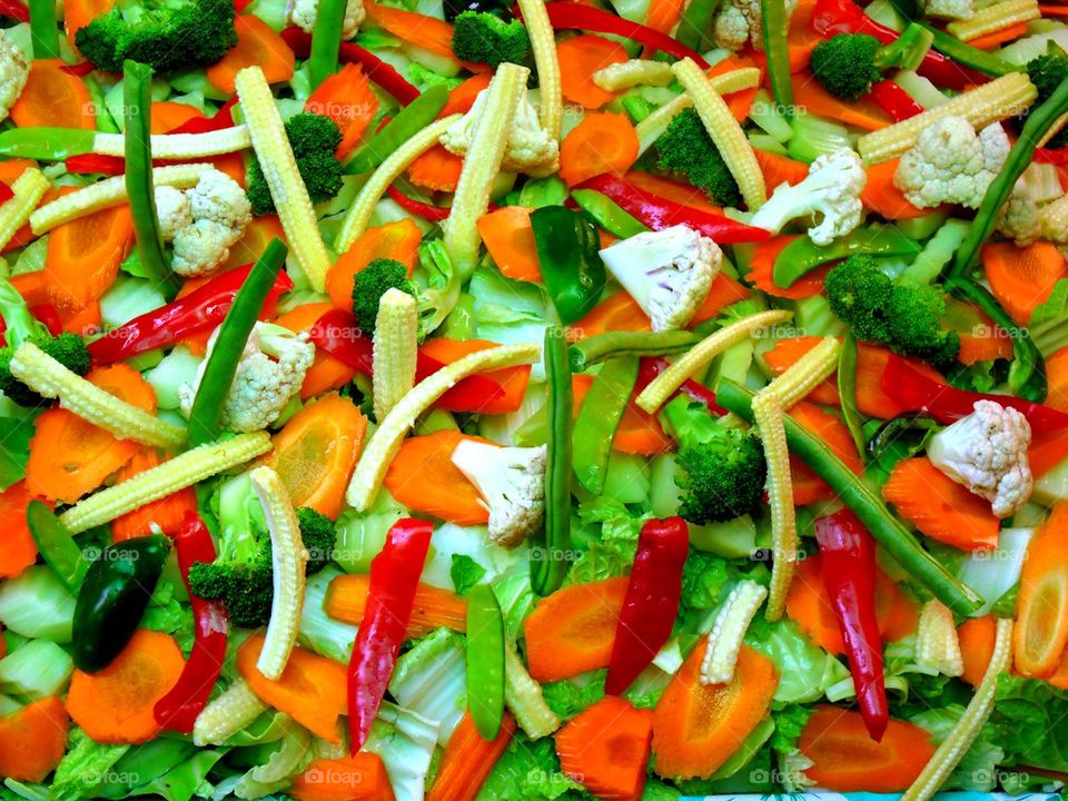 mixed sliced fresh raw vegetables