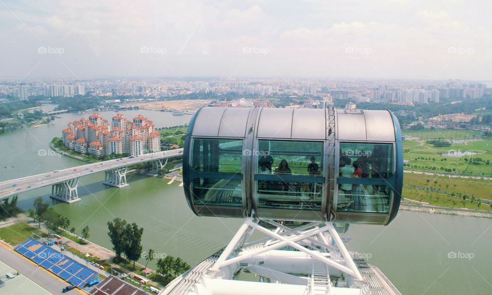 Singapore cityscape on Ferris wheel
