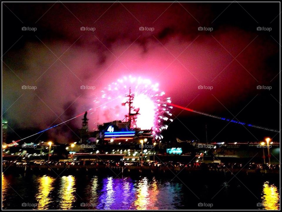 Fireworks on July 4th over the bay in San Diego. 