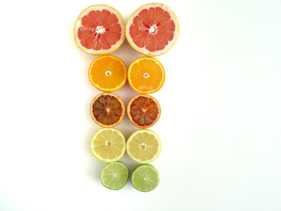 Citrus fruits in a row