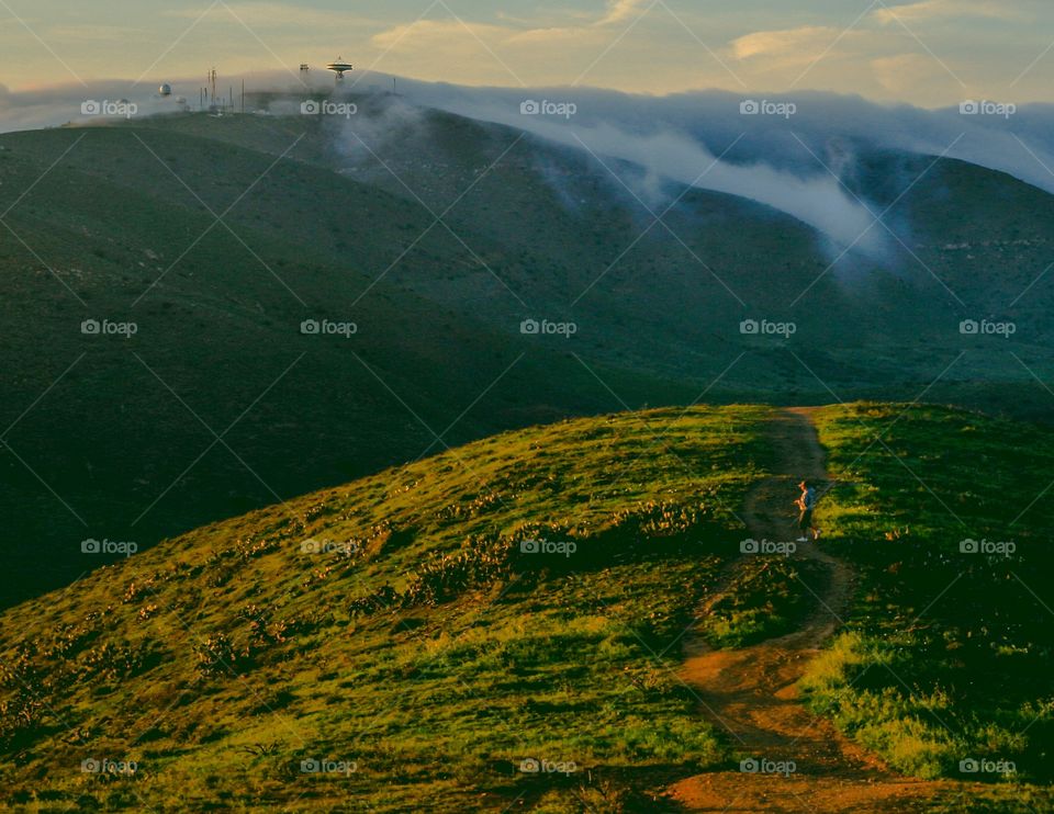 High angle view of foggy mountains