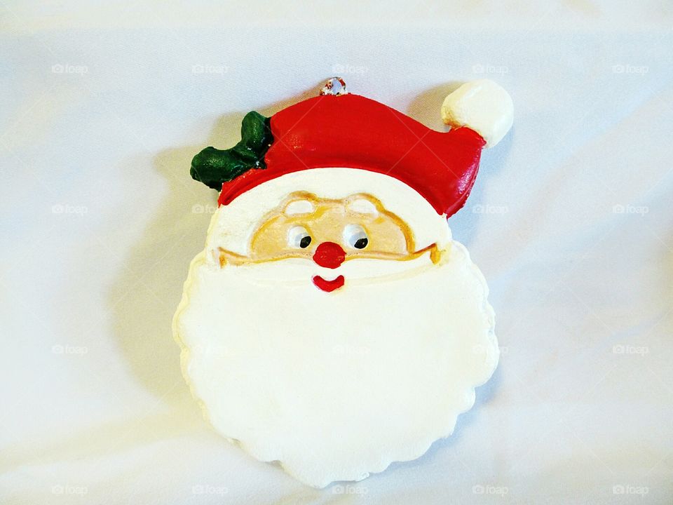 Homemade Santa Claus Ornament. homemade painted clay Sant Claus ornament