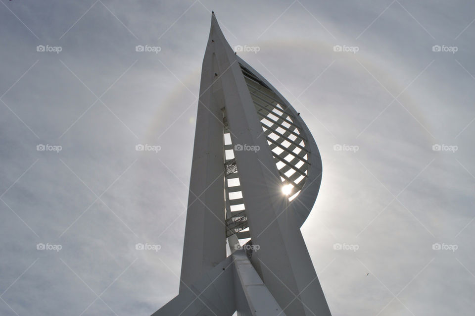 Spinnaker Tower in portsmouth with sun peeking through