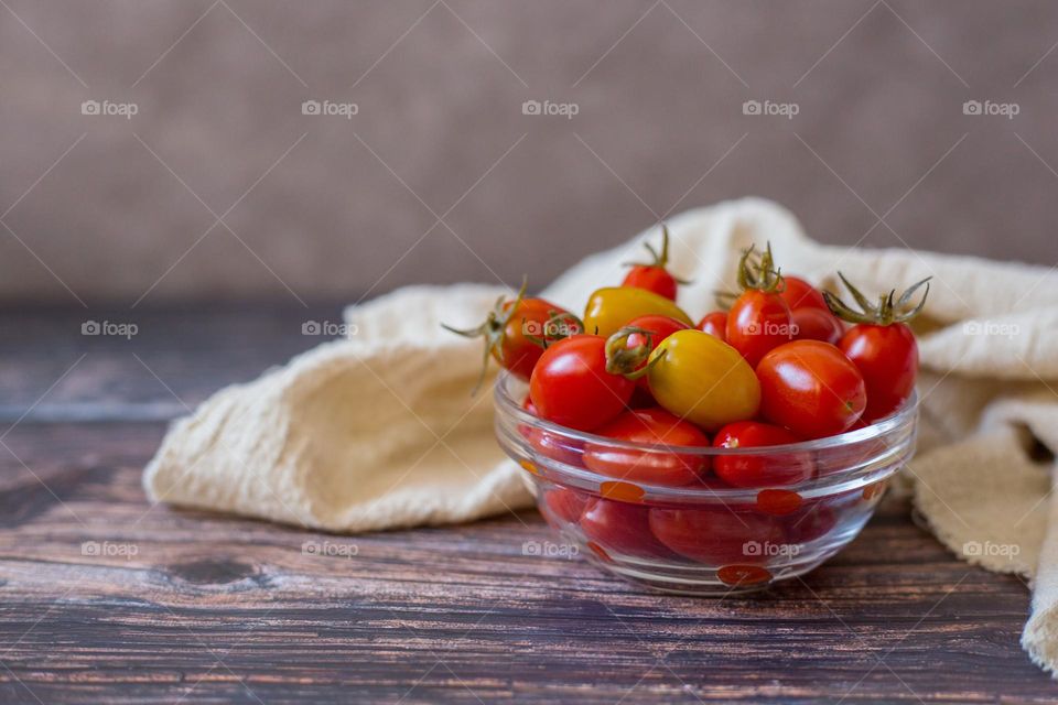 Fermented tomatoes in the glass bowl 