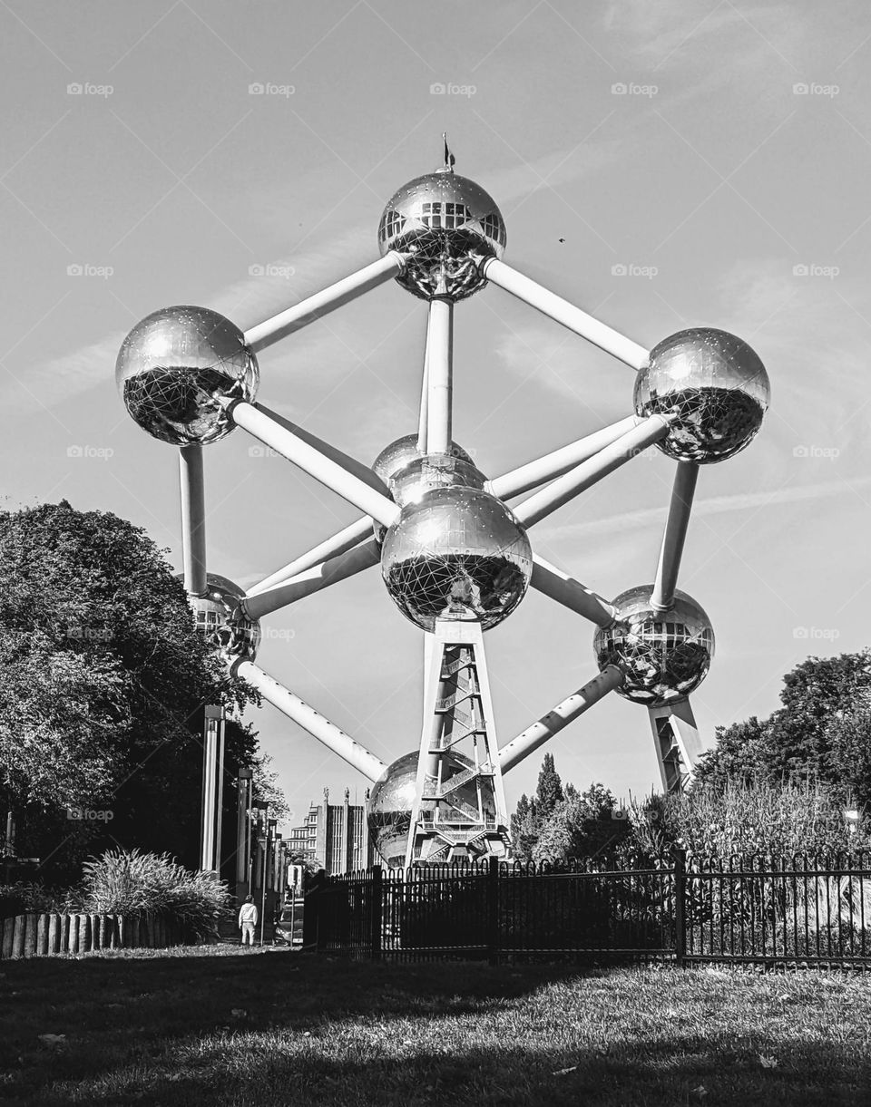 Atomium in Brussels taken in black and white